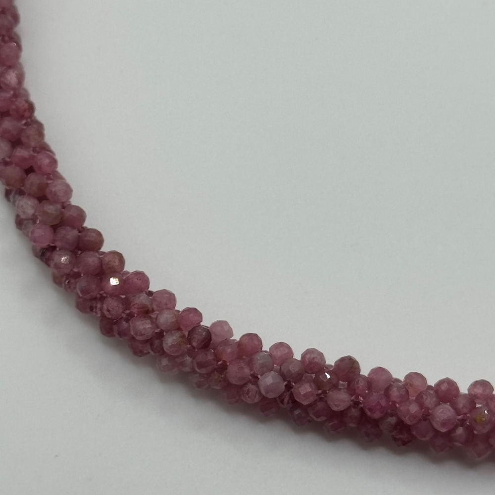 Jay King DTR Necklace Woven Pink Tourmaline Beaded Sterling Silver Heart 19-21"